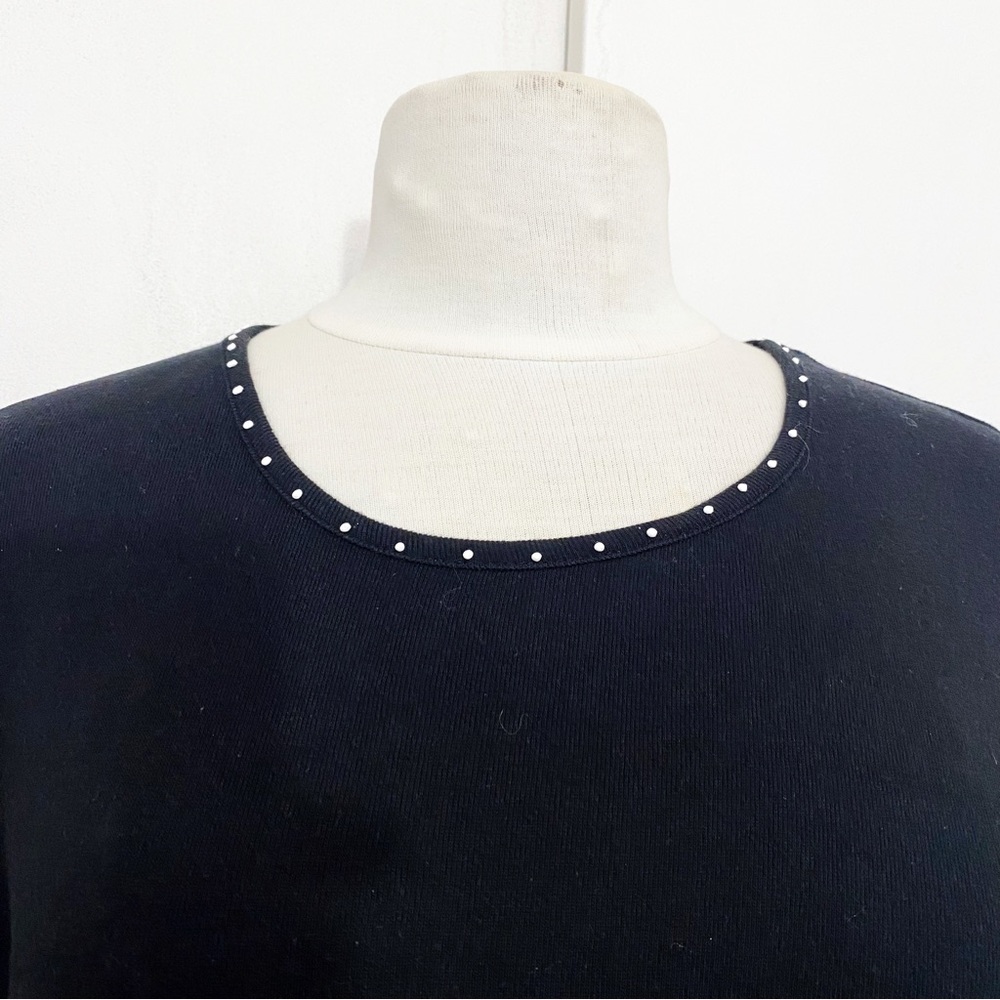 ENZA beaded neck tee shirt top soft cotton knit XL